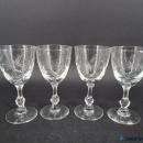 4 blown glass dessert wine glasses, cut flowers, stems ,leaves (gray). Tiffen