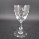 4 blown glass dessert wine glasses, cut flowers, stems ,leaves (gray). Tiffen