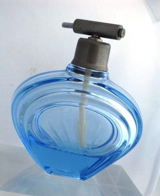 Blue Etched Glass Perfume Bottle -Finland Glass 