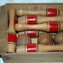 Milton Bradley  Co. Ten Pins Wooden Miniature Bowling Game Complete in  Box