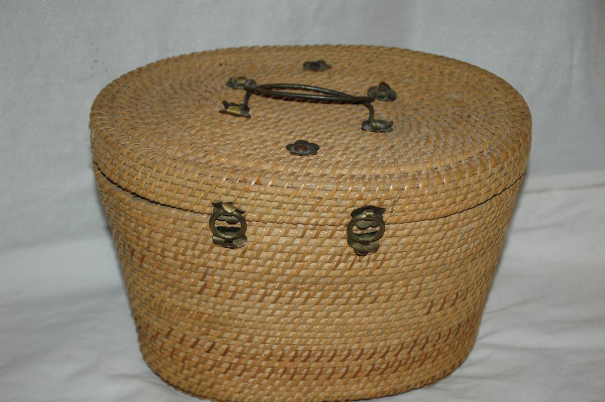 Antique Chinese Tea Basket , with padding and Brass Latches