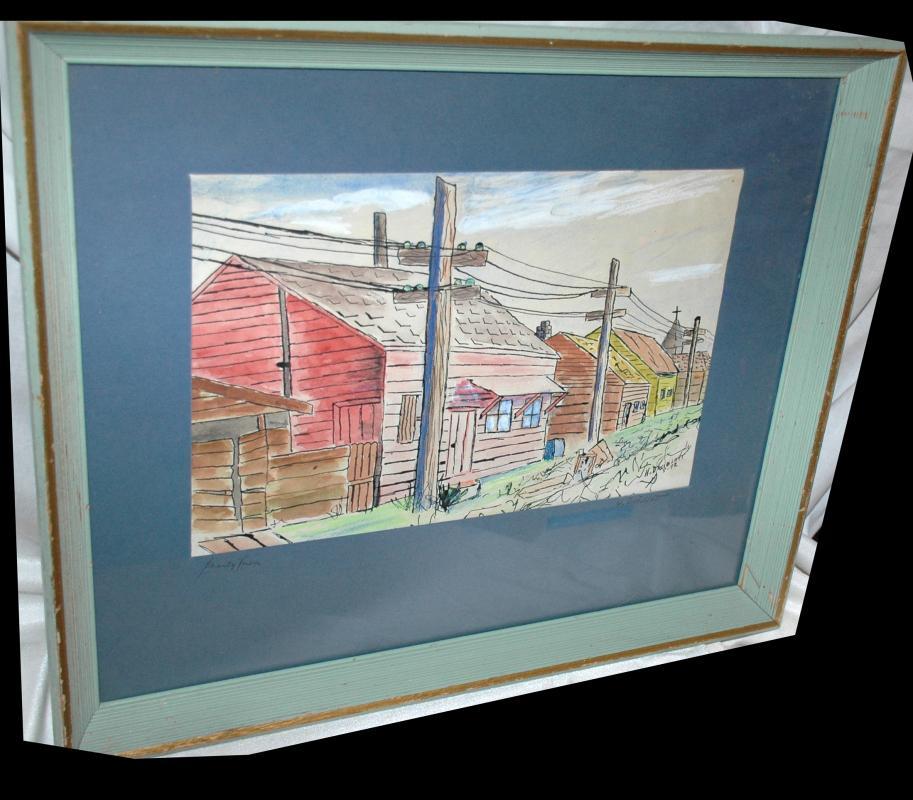 Shanty Town / Original Watercolor signed by H. Dreiblatt, Matted and Framed behind glass