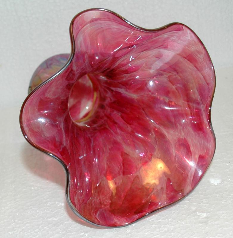 Glass Eye Studio Cranberry Ruffle Vase , Iridescent