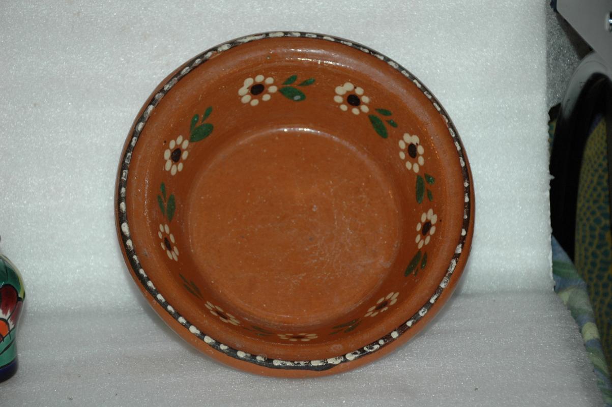 Old 1940s Puntillado Tlaquepaque Mexican Clay Pottery Bowl  