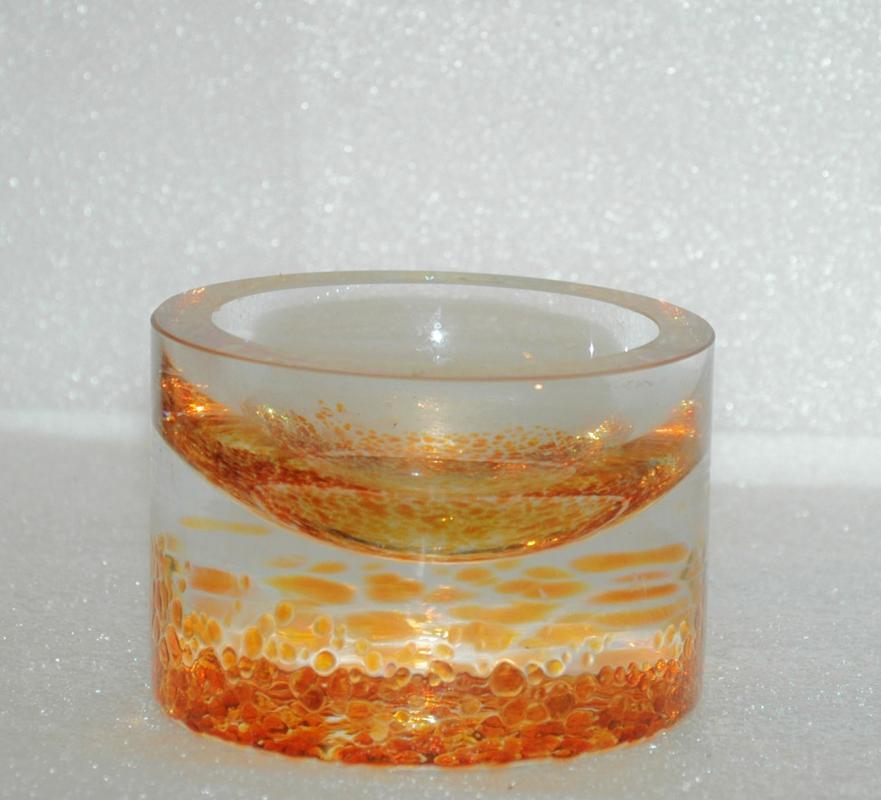 Art Glass Heavy Hand Blown Glass Votive or Container Paperwieght Amber/ Clear Splatter / De Loin Paris