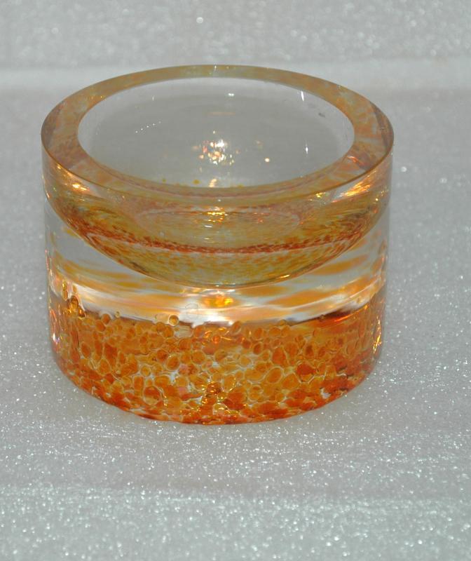 Art Glass Heavy Hand Blown Glass Votive or Container Paperwieght Amber/ Clear Splatter / De Loin Paris