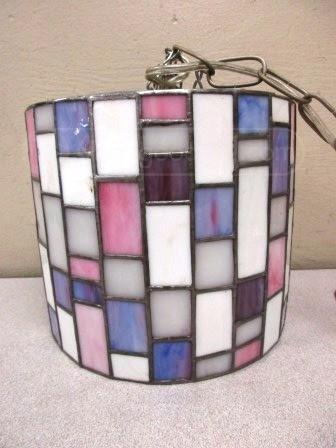 Stained Glass Swag, Hanging Lamp. Light , Purple. Pink, Red Tan