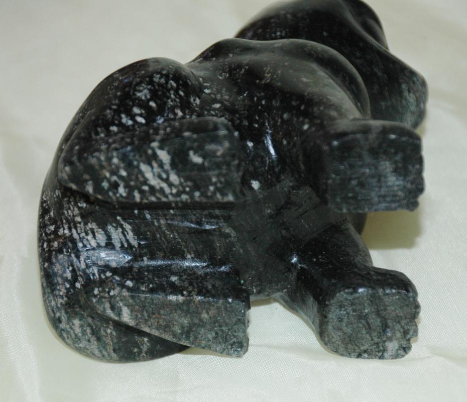 Marble Stone Carved Carving of Sitting Cat  Black with White Flecks