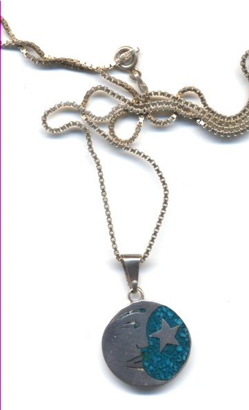 Taxco Turquoise Sterling Moon Star Pendant