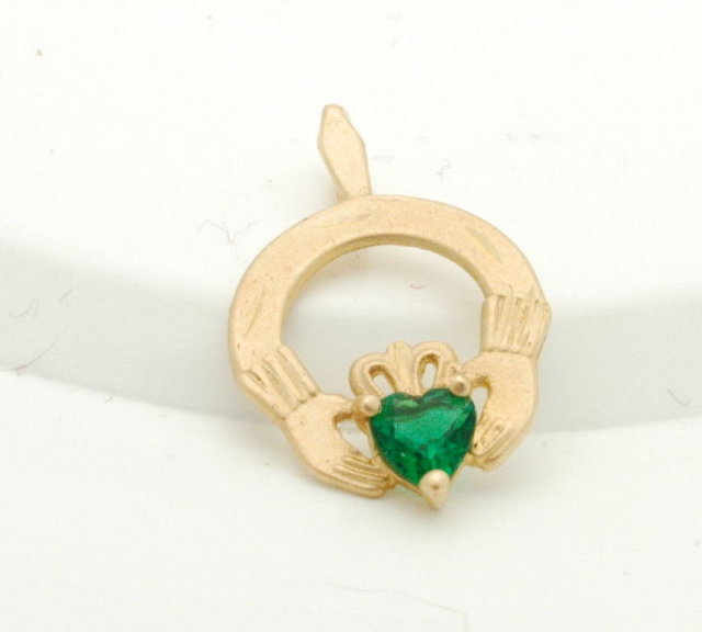 14K CLADDAGH Charm  Green Stone Heart