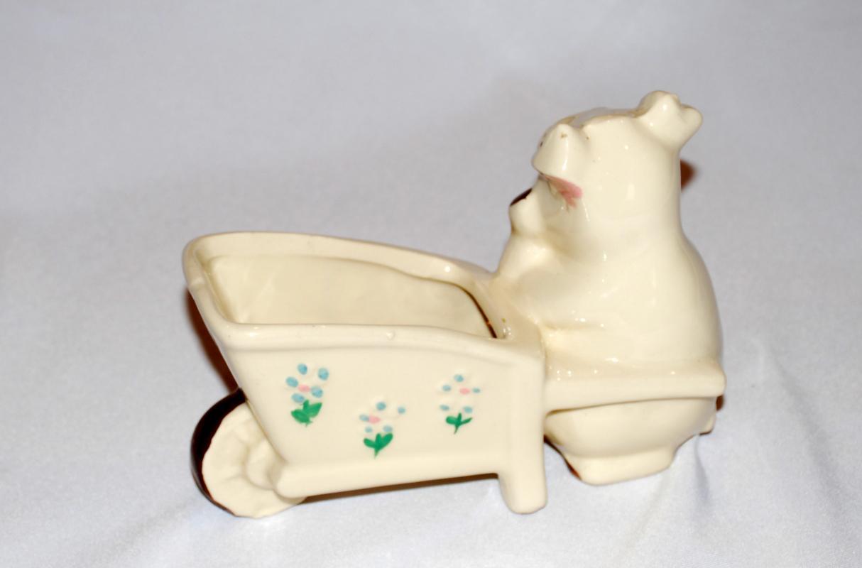 VINTAGE SHAWNEE POTTERY PIG AND WHEELBARROW PLANTER