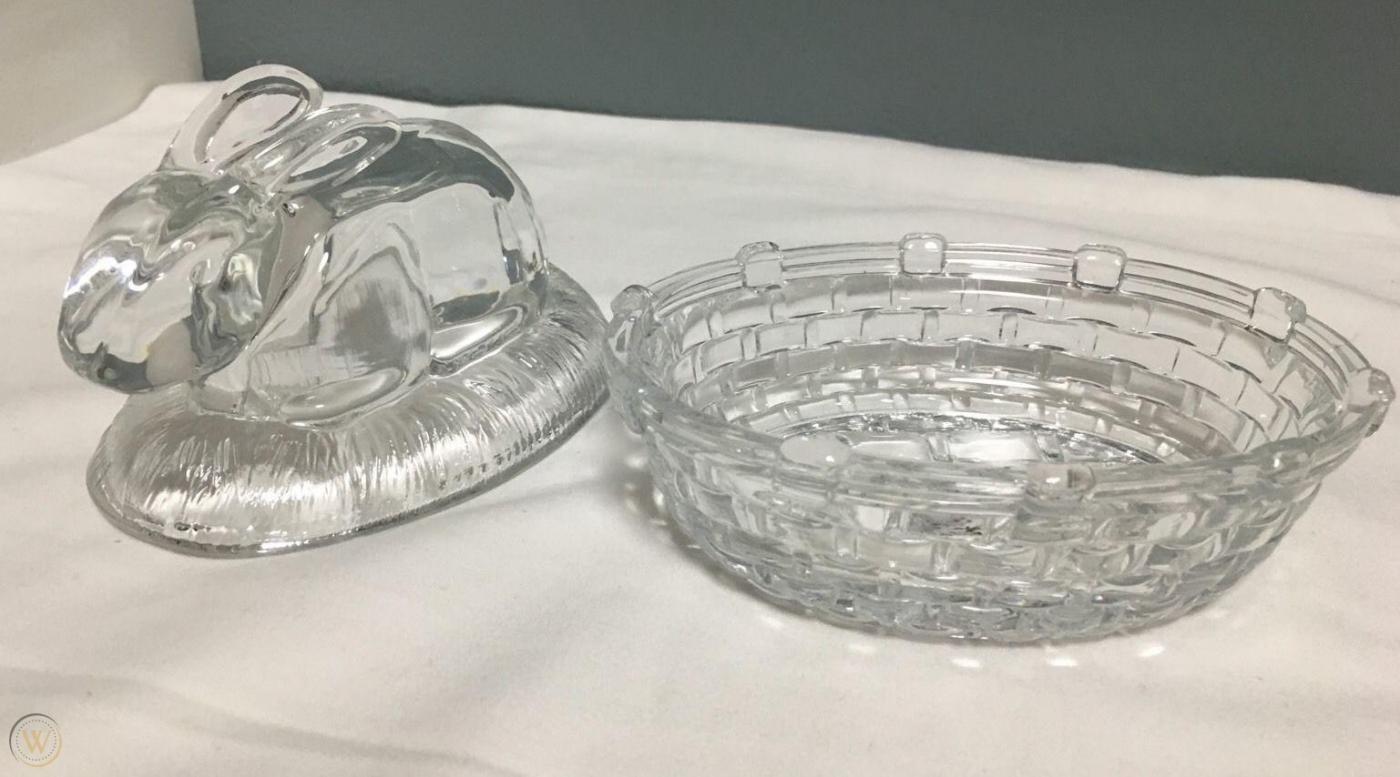 COVERED BUNNY RABBIT CRYSTAL CANDY DISH WILLIAMS SONOMA