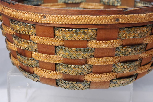 Hawkeye Round Biscuit Basket of  Bent Wood Splints & Braided Grass