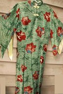 Asian Inspired Hawaiian Pake Dress , long silk Iolani, Moderist Bamboo & Cranes Pattern **PRICE REDUCED!**