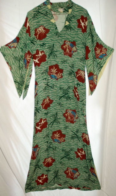 Asian Inspired Hawaiian Pake Dress , long silk Iolani, Moderist Bamboo & Cranes Pattern **PRICE REDUCED!**