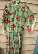 Asian Inspired Hawaiian Pake Dress , long silk Iolani, Moderist Bamboo & Cranes Pattern **PRICE REDUCED!**