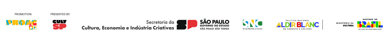 Logos for PNAB, PROAC SP, CultSP, the São Paulo State Secretariat of Culture, Economy and Creative Industry, and the Federal Government.