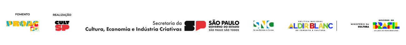 Logotipos PNAB, PROAC SP, CultSP, Secretaria da cultura, Economia e Indústria Criativa de São Paulo e Governo Federal
