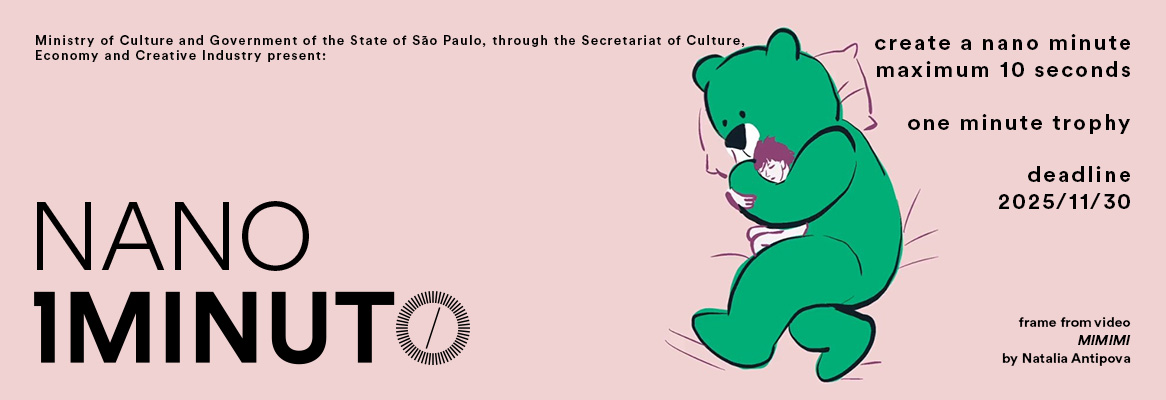 Banner for the Nano Minute contest of the One Minute Festival. Submit a video up to 10 seconds long with any theme. Submissions open until November 30, 2025.