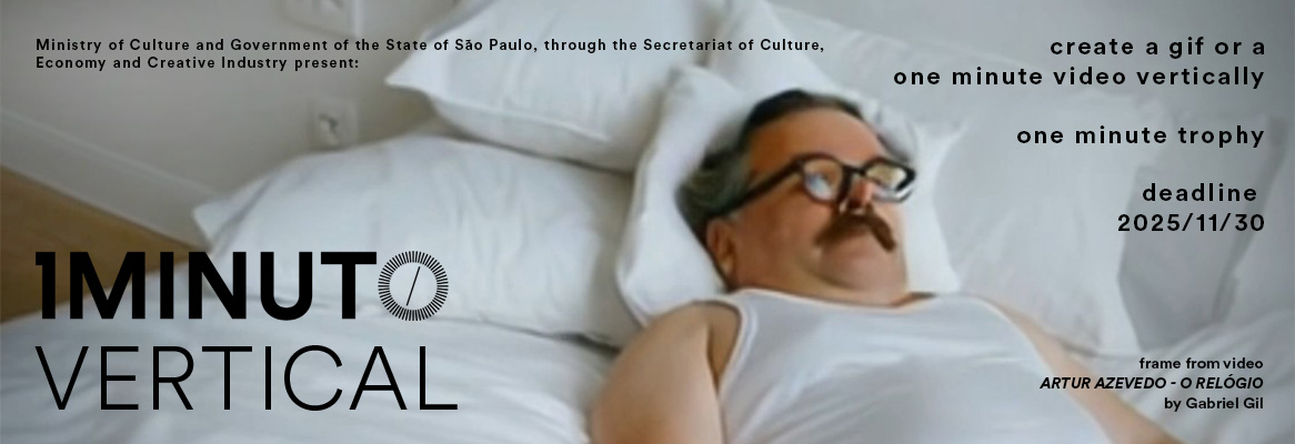 Banner do concurso Minuto Vertical do Festival do Minuto. Envie um vídeo ou GIF de até 60 segundos em formato vertical (9:16). Inscrições até 30 de novembro de 2025.