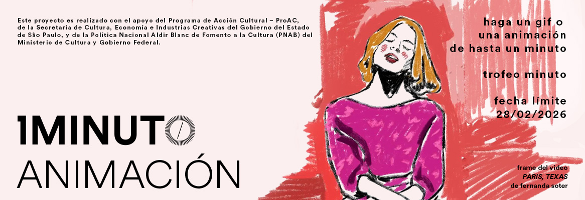 Banner del concurso de Animación del Festival del Minuto. Envía una animación de hasta 60 segundos con cualquier técnica. Fecha límite 28/02/2026.