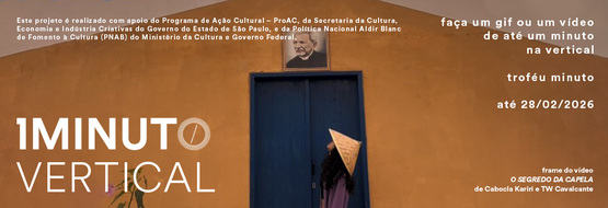 Banner do concurso Minuto Vertical do Festival do Minuto. Envie um vídeo ou GIF de até 60 segundos em formato vertical (9:16). Inscrições até 28 de fevereiro de 2026.