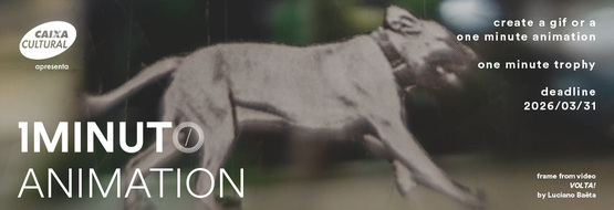 Banner for the Animation contest of the One Minute Festival. Submit an animation up to 60 seconds using any technique. Deadline 2026/03/31.