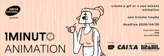 Banner for the Animation contest of the One Minute Festival. Submit an animation up to 60 seconds using any technique. Deadline 2026/04/30.