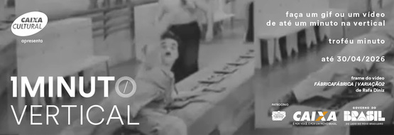 Banner do concurso Minuto Vertical do Festival do Minuto. Envie um vídeo ou GIF de até 60 segundos em formato vertical (9:16). Inscrições até 30 de abril de 2026