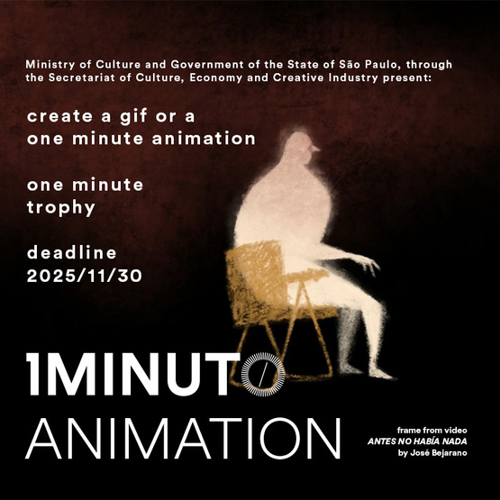 Banner for the Animation contest of the One Minute Festival. Submit an animation up to 60 seconds using any technique. Submissions open until November 30, 2025.
