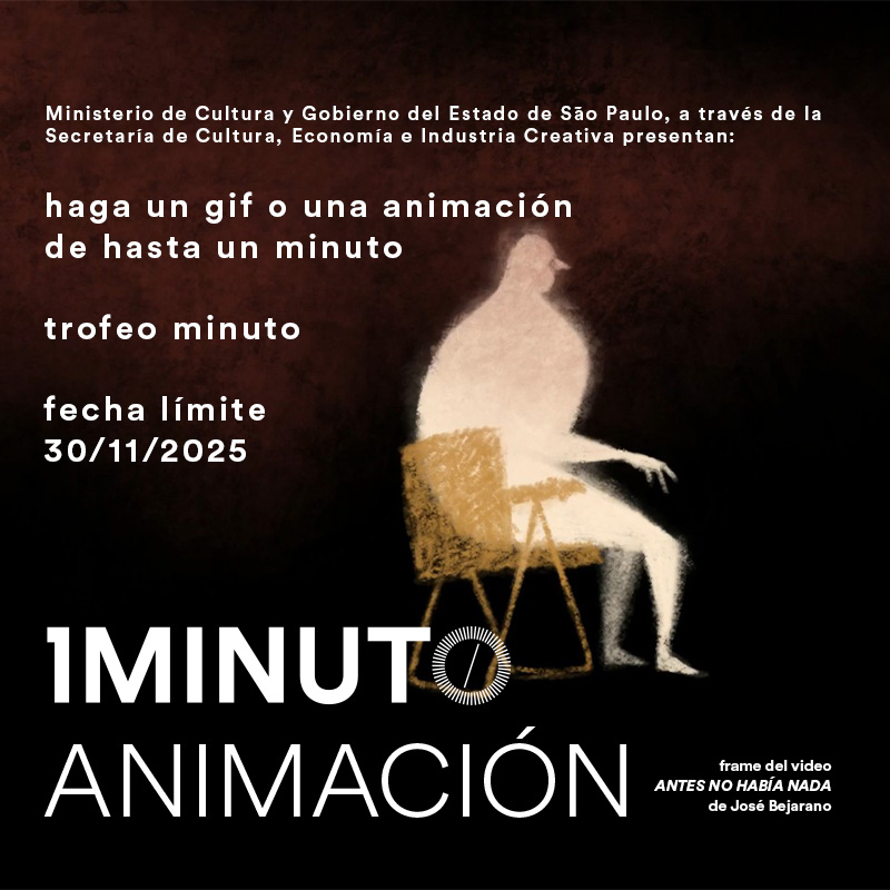 Banner del concurso de Animación del Festival del Minuto. Envía una animación de hasta 60 segundos con cualquier técnica. Inscripciones hasta el 30 de noviembre de 2025.
