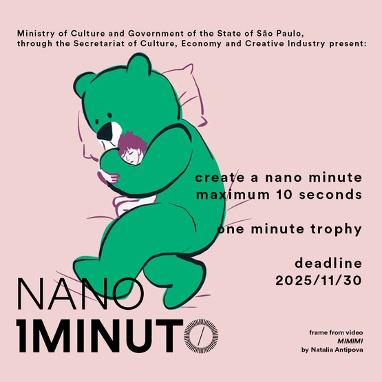 Banner for the Nano Minute contest of the One Minute Festival. Submit a video up to 10 seconds long with any theme. Submissions open until November 30, 2025.