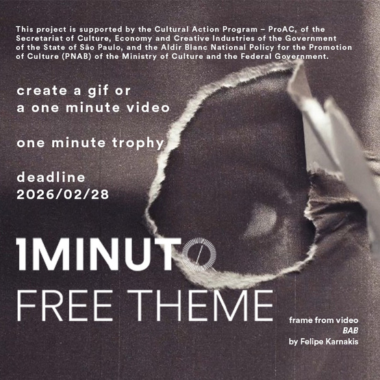 Banner for the Free Theme contest of the One Minute Festival. Create a video or GIF up to 60 seconds on any topic. Deadline 2026/02/28.