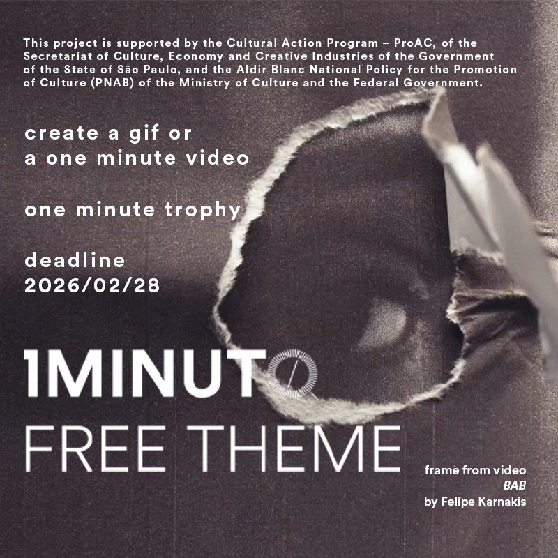 Banner for the Free Theme contest of the One Minute Festival. Create a video or GIF up to 60 seconds on any topic. Deadline 2026/02/28.