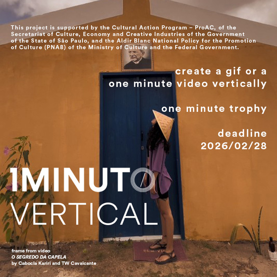Banner for the Vertical Minute contest of the One Minute Festival. Submit a video or GIF up to 60 seconds in vertical format (9:16). Deadline 2026/02/28.
