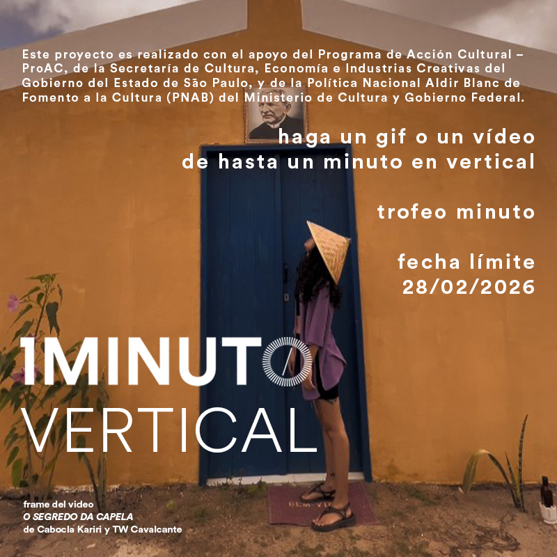 Banner del concurso Minuto Vertical del Festival del Minuto. Envía un video o GIF de hasta 60 segundos en formato vertical (9:16). Hasta 28/02/2026.