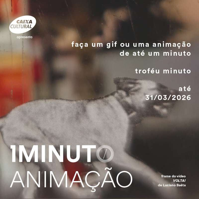 Banner do concurso de Animação do Festival do Minuto. Crie uma animação de até 60 segundos em qualquer técnica.  Inscrições até 31 de março de 2026.