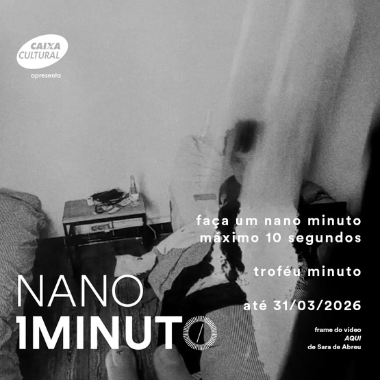 Banner do concurso Nano Minuto do Festival do Minuto. Envie um vídeo de até 10 segundos com tema livre. Inscrições até 31 de março de 2026.