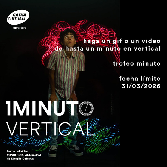 Banner del concurso Minuto Vertical del Festival del Minuto. Envía un video o GIF de hasta 60 segundos en formato vertical (9:16). Hasta 31/03/2026.