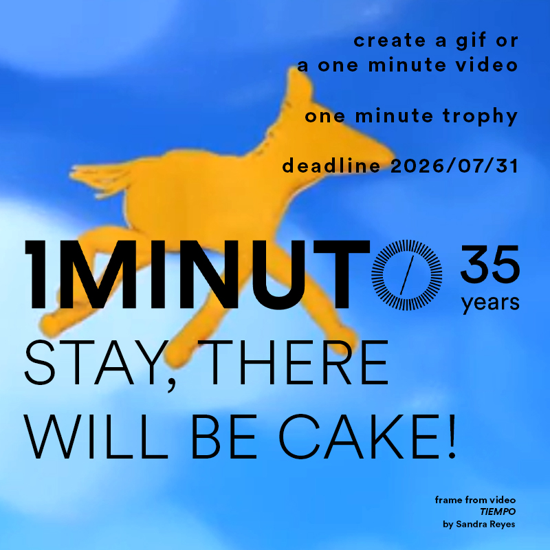 Banner for the "Stay, there will be cake" contest. Make a video of up to one minute about the format of the minute. Entries until 07/31/2026.