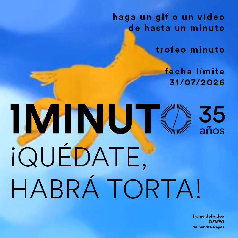 Banner para el concurso "¡Quédate, habrá torta!". Crea un video de hasta un minuto sobre el formato del minuto. Inscripciones hasta el 31/07/2026.