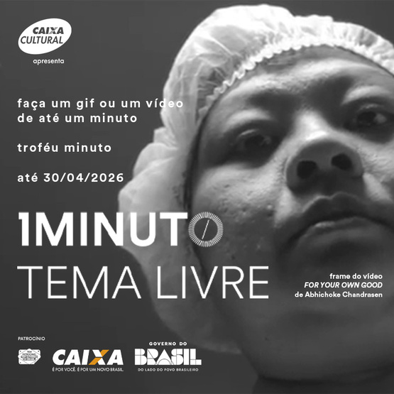 Banner do concurso Tema Livre do Festival do Minuto. Faça um vídeo ou GIF de até 60 segundos com tema livre.  Inscrições até 30 de abril de 2026.