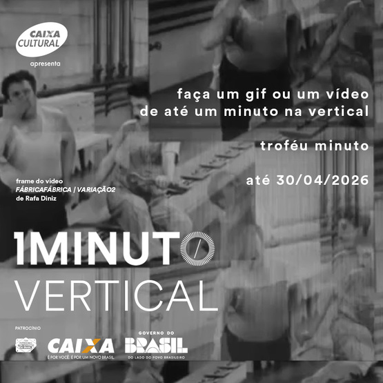 Banner do concurso Minuto Vertical do Festival do Minuto. Envie um vídeo ou GIF de até 60 segundos em formato vertical (9:16). Inscrições até 30 de abril de 2026