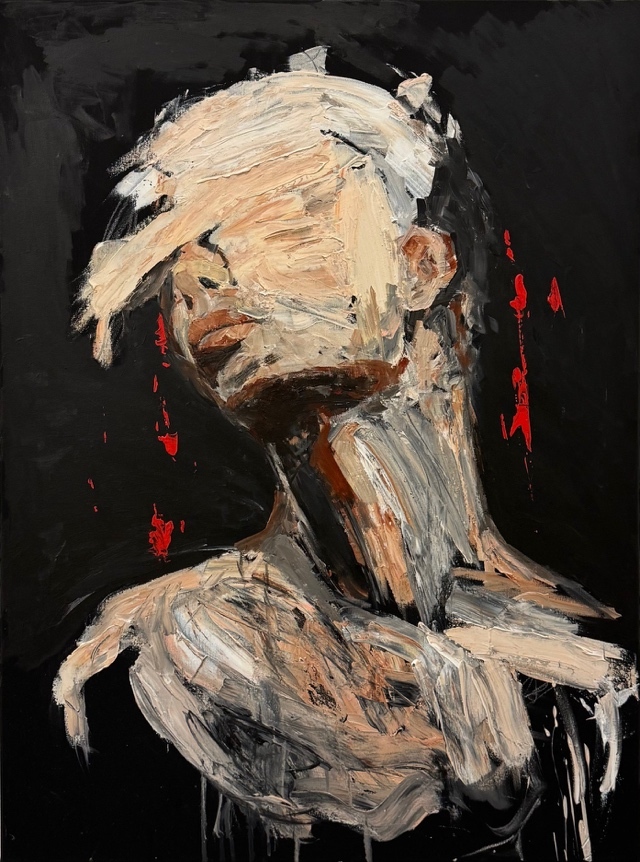 A painting of a person with a black background AI-generated content may be incorrect.