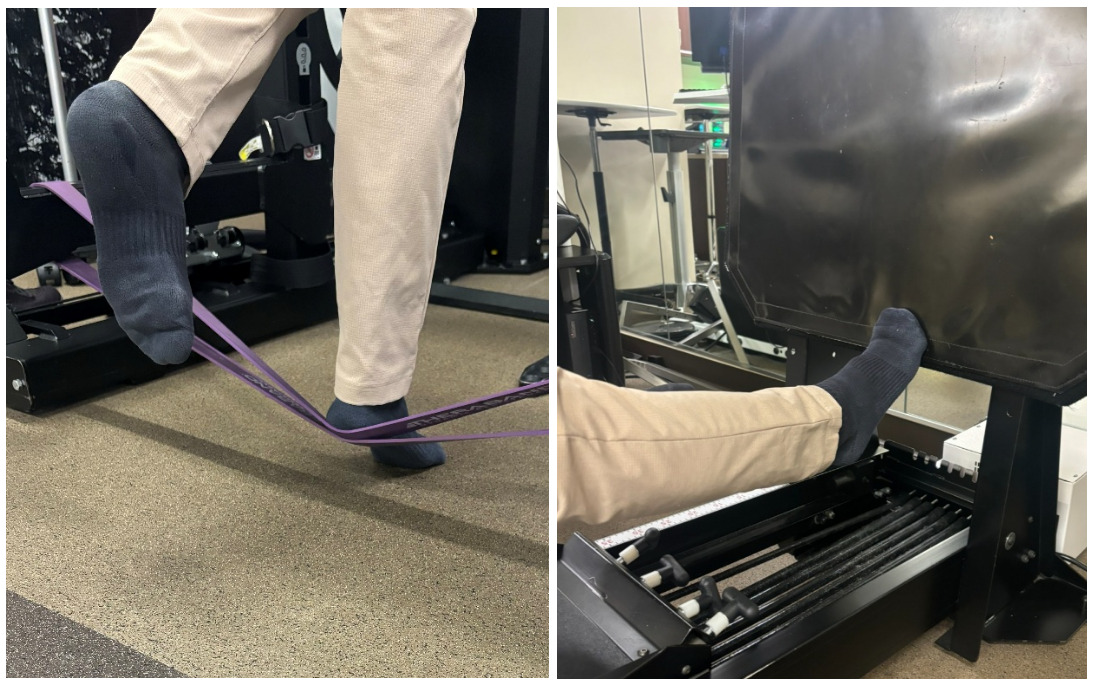 A person's feet with a purple band AI-generated content may be incorrect.