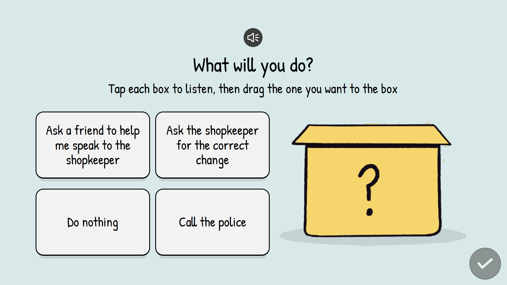 A cartoon box with question mark Description automatically generated