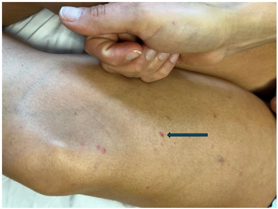 A person's leg with a hand on the side AI-generated content may be incorrect.