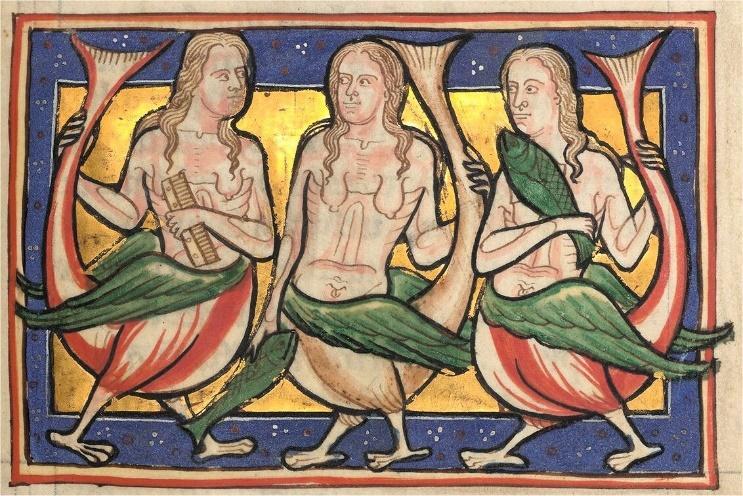 A group of mermaids with green leaves AI-generated content may be incorrect.