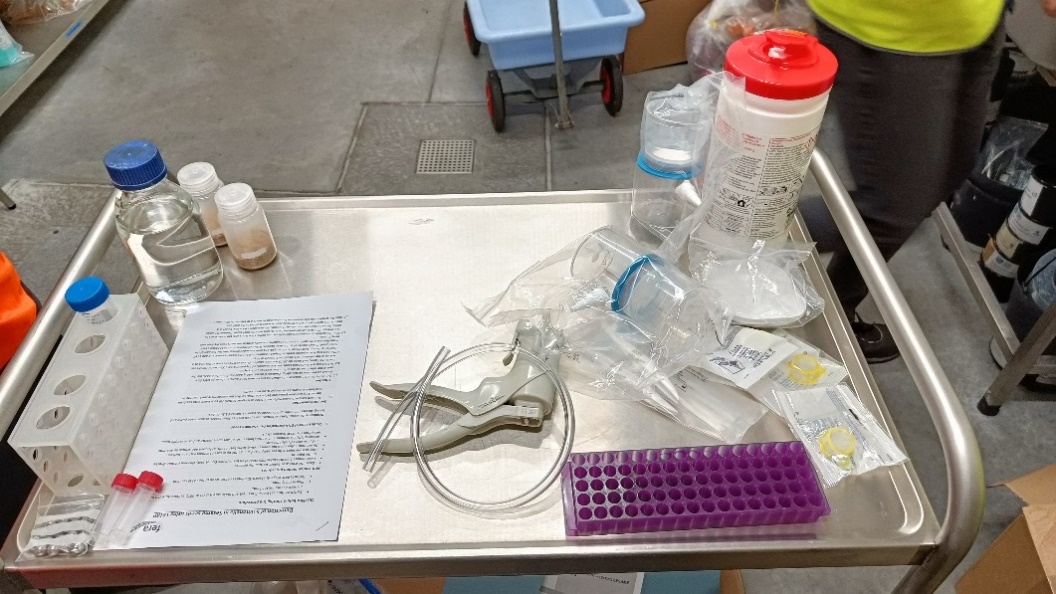 On-site set-up for testing Salmonella in sesame seeds at Felixstowe port.