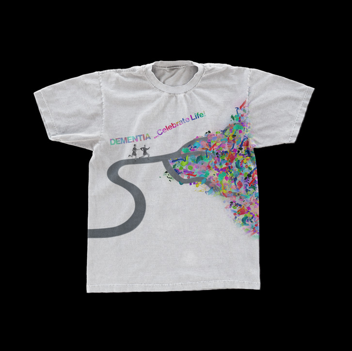 A white t-shirt with a graphic design Description automatically generated